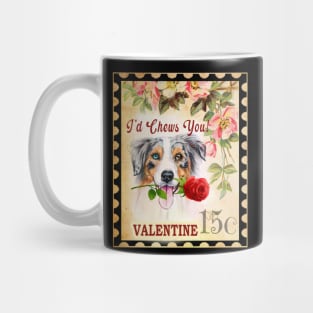 Australian shepherd (Aussie) Vintage Valentine Funny Dog With Rose Mug